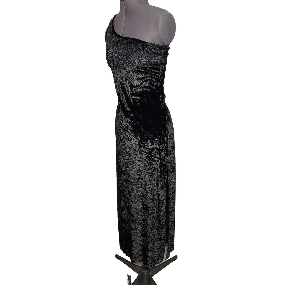 Vtg 90s whimsygoth‎ Witchcore Black Sheer One Shoulder Gown dress Monroe M - Picture 5 of 10